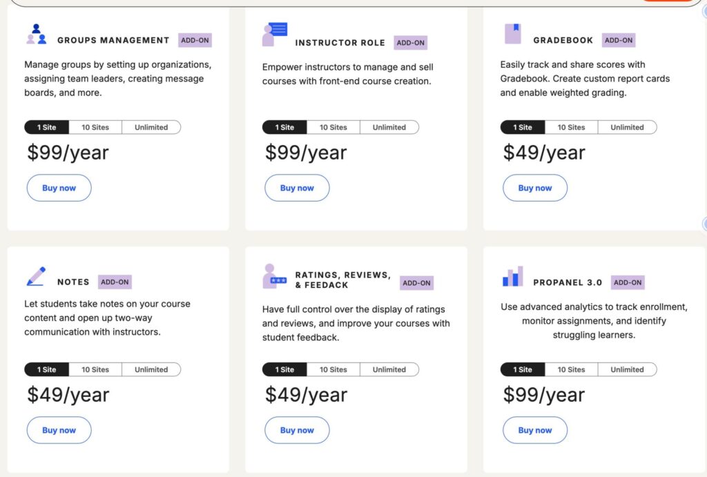 LearnDash Pricing 2025: Complete Breakdown of Plans, Add-ons, and Costs 4 Learndash Adons pricing