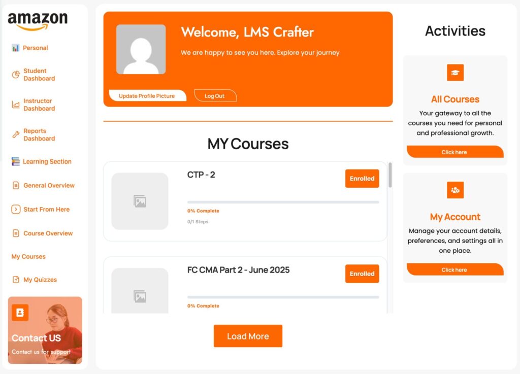 Engaging Student Dashboard for LearnDash LMS Amazon Style 1 Student Dashboard for LearnDash LMS – Amazon Style