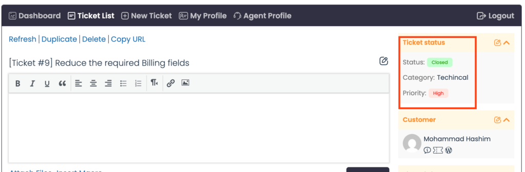 lmsCrafter ticket status close