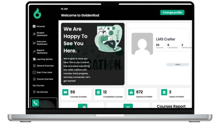 Dark Mode Student Dashboard Template for LearnDash