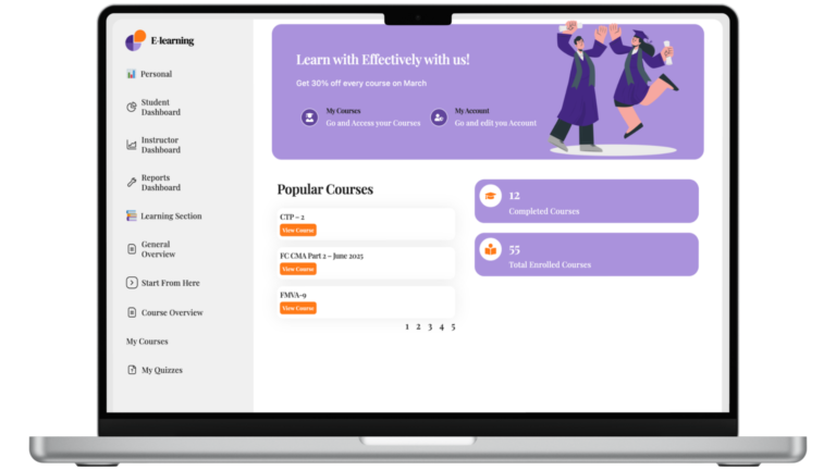 Student Dashboard Page – Purple E-Learning UI Template for LearnDash