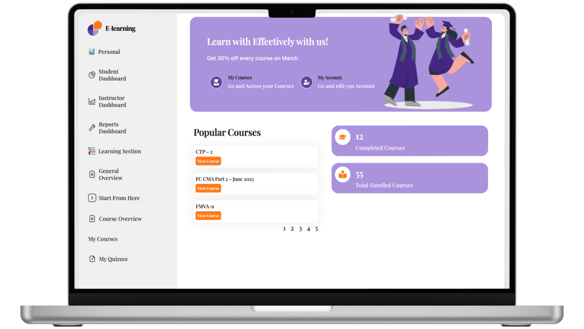 Student Dashboard Page – Purple E-Learning UI Template for LearnDash