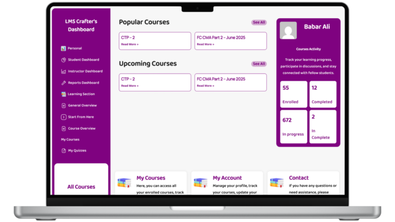 Student Dashboard Template – LMS Crafters Purple LearnDash Dashboard